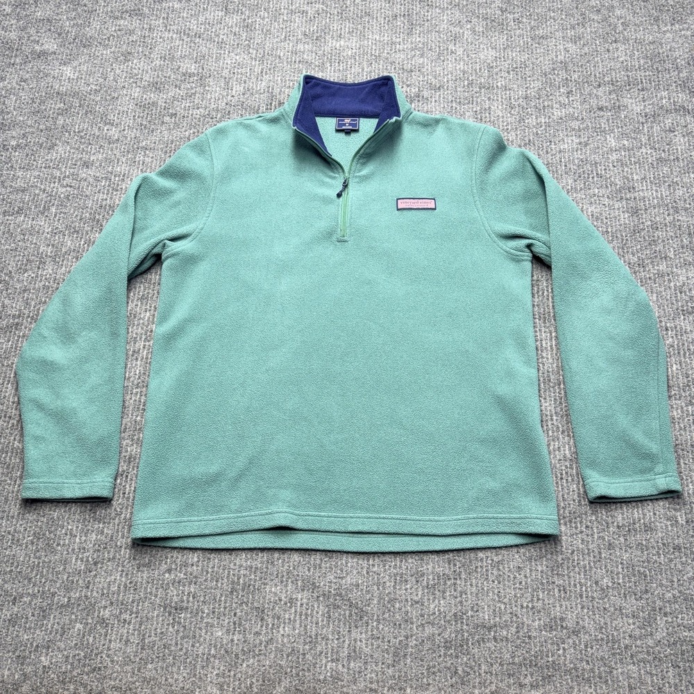 Vineyard Vines Sweatshirt Mens Medium Green 1/4 Zip Fleece Pullover Mock Neck
